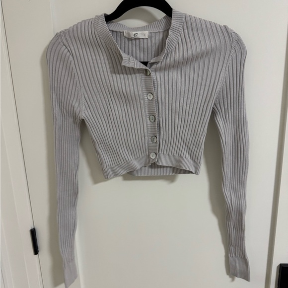 Gray Ribbed Button-Up Cardigan - Picture 1 of 2